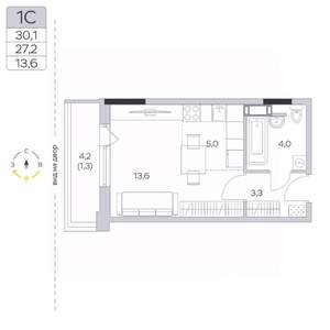 Студия квартира, строящийся дом, 27м2, 7/9 этаж