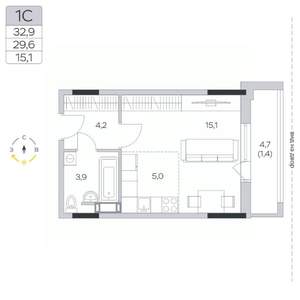 Студия квартира, строящийся дом, 30м2, 7/9 этаж