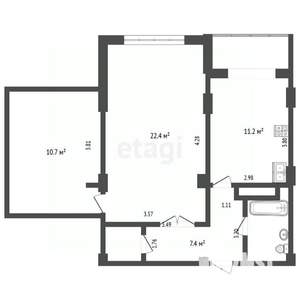2-к квартира, вторичка, 56м2, 9/17 этаж