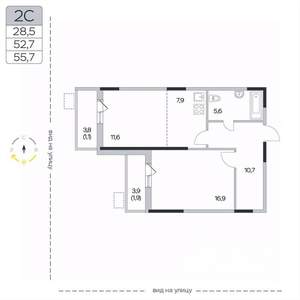 2-к квартира, вторичка, 56м2, 2/9 этаж