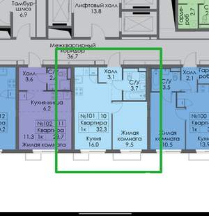 2-к квартира, вторичка, 32м2, 9/25 этаж