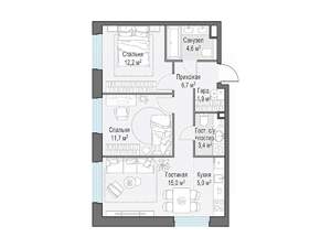 2-к квартира, строящийся дом, 61м2, 19/20 этаж