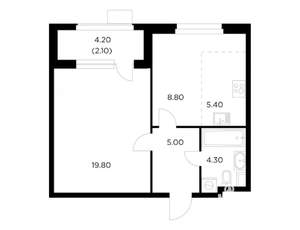 2-к квартира, строящийся дом, 45м2, 9/17 этаж