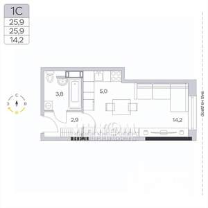 Студия квартира, вторичка, 26м2, 4/9 этаж