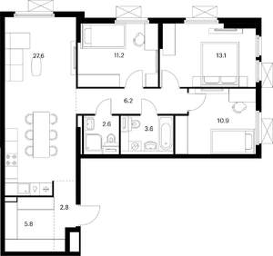 3-к квартира, вторичка, 84м2, 17/25 этаж