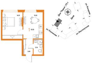 1-к квартира, вторичка, 35м2, 19/25 этаж