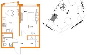1-к квартира, вторичка, 42м2, 16/6 этаж