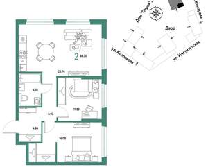 2-к квартира, вторичка, 67м2, 23/6 этаж