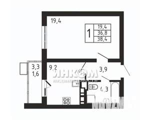 1-к квартира, вторичка, 38м2, 4/9 этаж