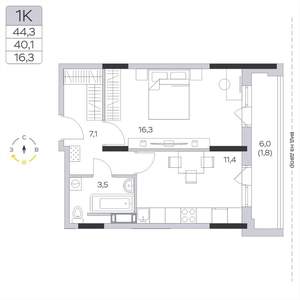 1-к квартира, вторичка, 40м2, 8/9 этаж