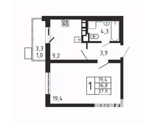 1-к квартира, вторичка, 38м2, 4/9 этаж