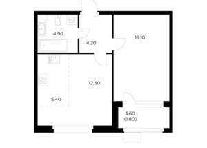 2-к квартира, строящийся дом, 45м2, 13/17 этаж