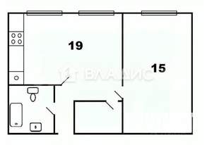 1-к квартира, вторичка, 43м2, 1/2 этаж