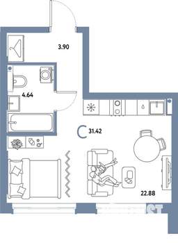 Студия квартира, строящийся дом, 31м2, 5/25 этаж