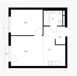 1-к квартира, вторичка, 38м2, 7/24 этаж