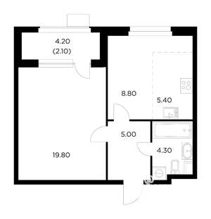 2-к квартира, строящийся дом, 45м2, 4/17 этаж