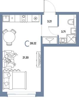 Студия квартира, строящийся дом, 28м2, 16/25 этаж