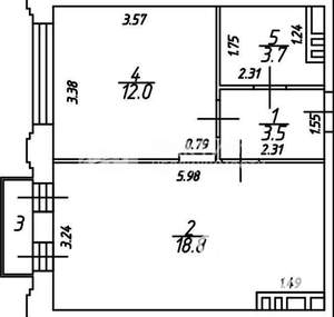 1-к квартира, вторичка, 38м2, 2/4 этаж
