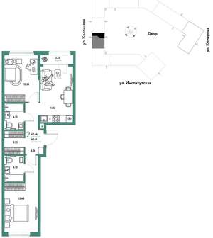 2-к квартира, вторичка, 63м2, 12/25 этаж