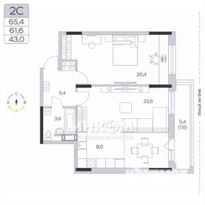 2-к квартира, вторичка, 61м2, 2/9 этаж