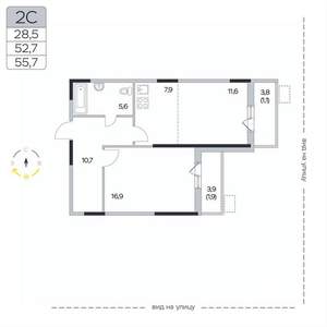 2-к квартира, вторичка, 56м2, 4/9 этаж