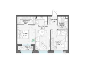 2-к квартира, строящийся дом, 58м2, 4/12 этаж