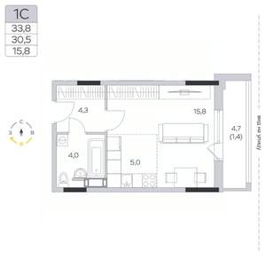 Студия квартира, строящийся дом, 31м2, 9/9 этаж