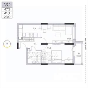 1-к квартира, вторичка, 45м2, 4/9 этаж