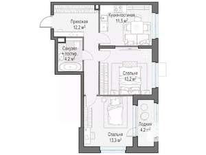 2-к квартира, строящийся дом, 55м2, 5/18 этаж