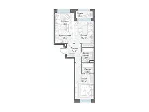 2-к квартира, строящийся дом, 58м2, 14/23 этаж