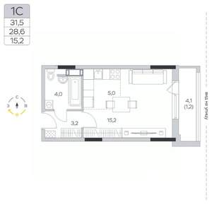 Студия квартира, строящийся дом, 29м2, 5/9 этаж