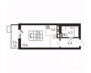 Студия квартира, вторичка, 28м2, 3/9 этаж