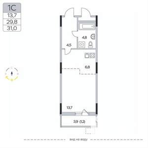 Студия квартира, вторичка, 31м2, 3/9 этаж