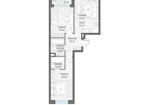 2-к квартира, строящийся дом, 59м2, 12/23 этаж