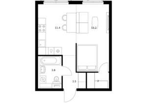 1-к квартира, вторичка, 34м2, 12/24 этаж