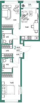 2-к квартира, вторичка, 63м2, 2/25 этаж