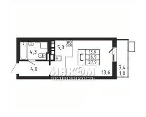 Студия квартира, вторичка, 28м2, 3/9 этаж