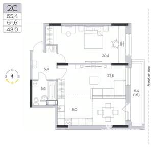 2-к квартира, строящийся дом, 61м2, 9/9 этаж