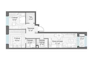 2-к квартира, строящийся дом, 56м2, 23/23 этаж