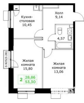 2-к квартира, вторичка, 53м2, 11/25 этаж
