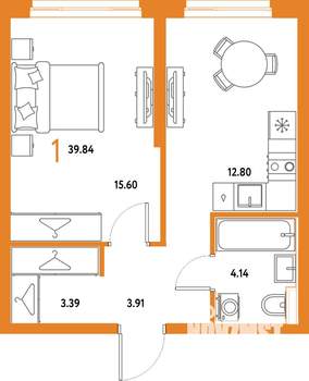 1-к квартира, вторичка, 40м2, 21/25 этаж