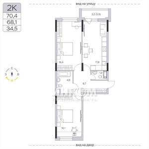 2-к квартира, вторичка, 68м2, 7/9 этаж