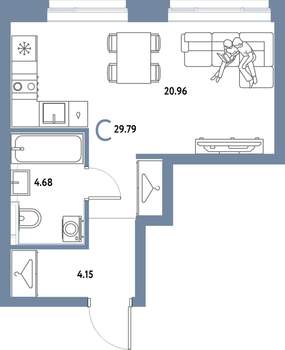 Студия квартира, строящийся дом, 30м2, 23/25 этаж