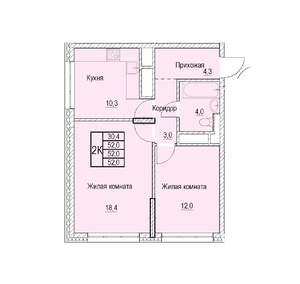 2-к квартира, строящийся дом, 52м2, 3/22 этаж