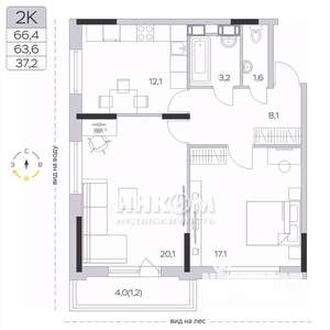 2-к квартира, вторичка, 64м2, 4/9 этаж