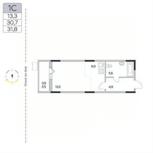 Студия квартира, вторичка, 32м2, 2/9 этаж