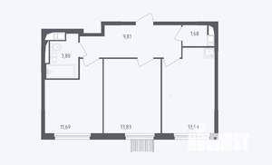 2-к квартира, сданный дом, 54м2, 3/17 этаж