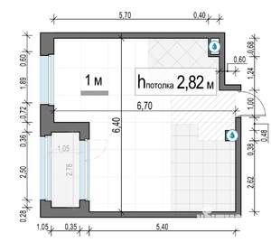1-к квартира, строящийся дом, 38м2, 22/23 этаж
