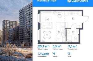 Студия квартира, вторичка, 25м2, 3/17 этаж