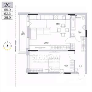 2-к квартира, вторичка, 63м2, 5/9 этаж